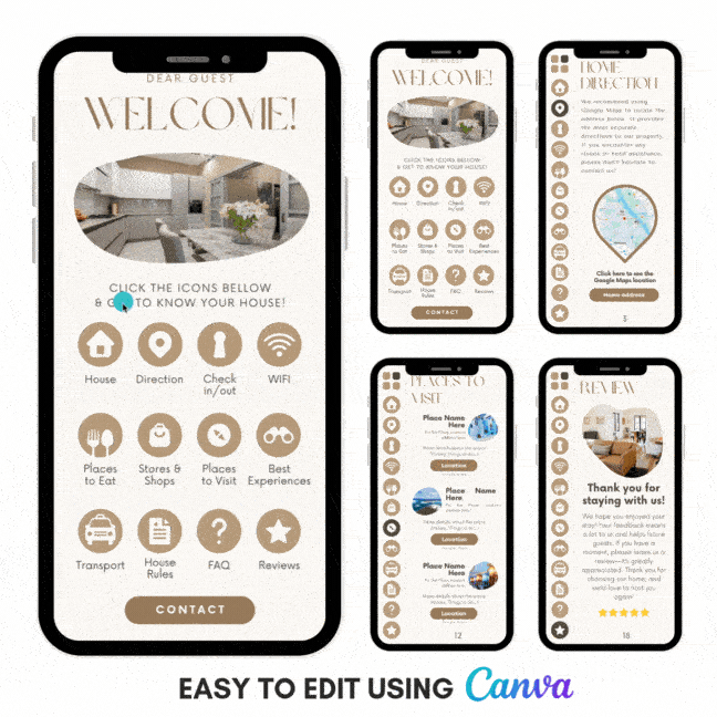 Digital Welcome Book for Airbnb (Interactive PDF Template)