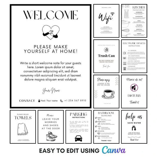Editable Airbnb Signs Templates for Hosts (Canva)